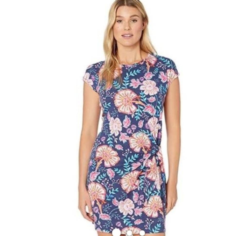 Tommy Bahama Dress Blue Red Hawaiian Tropical Floral Tie Side Mini Beachy Sz XS